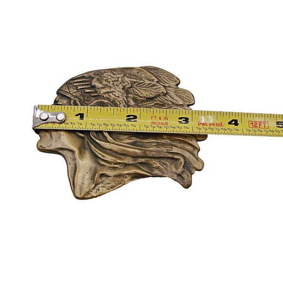 Native American Chief Headdress Belt Buckle Bronze Brass Detailed Work of Art - Picture 9 of 10